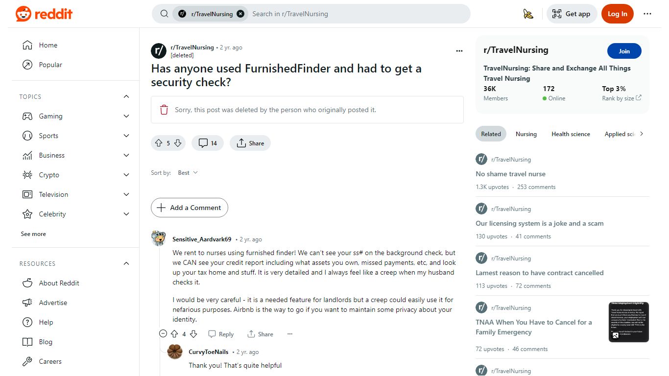 Has anyone used FurnishedFinder and had to get a security check?